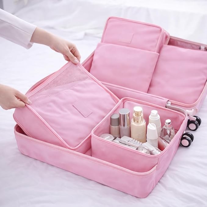 6 Set Travel Packing Cubes for Luggage – Laundry Pouch Organizer Bags, Lightweight Storage Pouches for Clothes, Shoes, and Toiletries (pink)