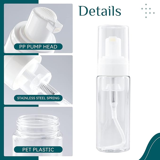 RAYNAG 2 Pack Foam Pump Bottles, Mini Travel Size Foaming Soap Dispenser Clear Plastic Pump Bottle, 50 ml/1.7 oz