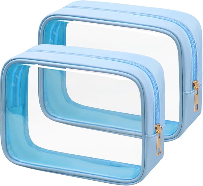 TSA Toiletry Bag Clear Makeup Bag Travel Essentials Cosmetic Bag for Men and Women Blue 2Pcs