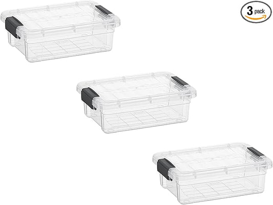 Superio Mini Storage Container Plastic Crayon Box Art Supplies and Sewing Case Stackable Clear Small Organizer for Beads, Stationery, Chalk, and Food, 0.7 Quart, 3 Pack
