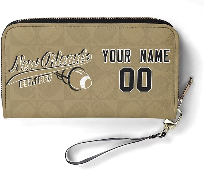 Custom Sports Team Zip Organizer Wallet-Personalized PU Leather Wallet with Name Number,Multi-Card Slots,Wrist Strap,Fan Gift for Men Women.