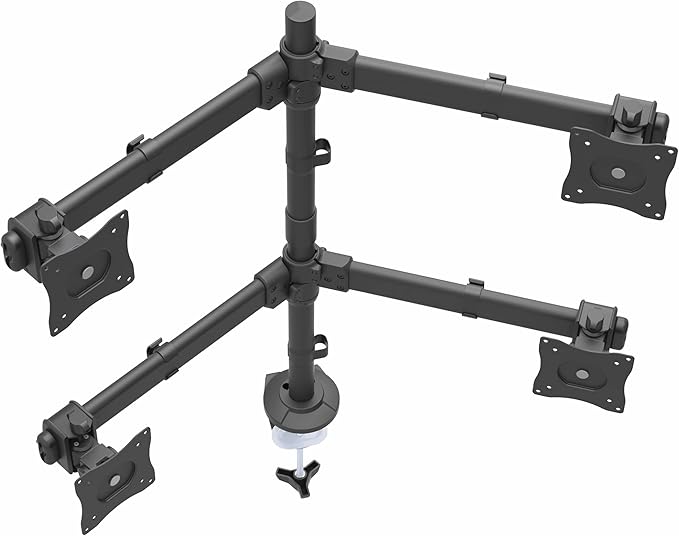 StarTech.com Desk Mount Quad Monitor Arm - Ergonomic VESA 4 Monitor Mount 2x2 up to 27" - Articulating & Height Adjustable Pole Mount - Tilt/Swivel/Rotate LCD/LED Screen - Clamp/Grommet (ARMQUAD)