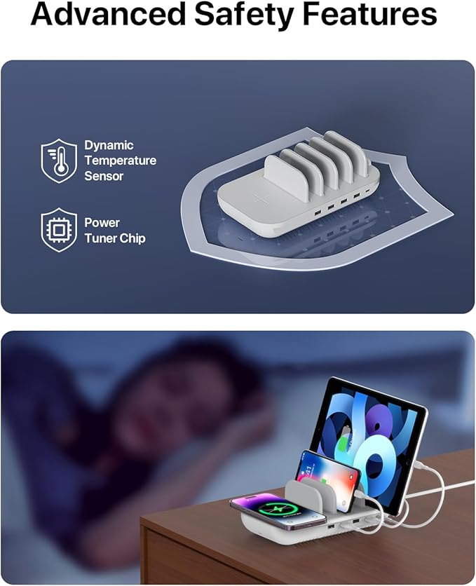 SooPii 70W Charging Station for Multiple Devices,5 Port Charging Dock with 15W Wireless Charger, 25W USB C PD/PPS Fast Charging for Galaxy,lPad,lPhone 15/14/13/Xs/Max