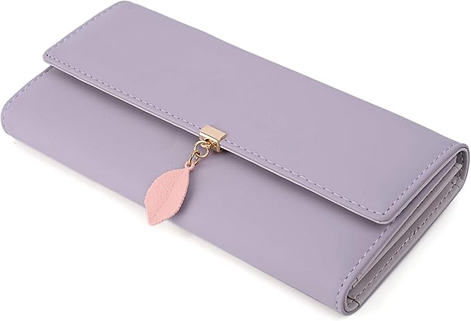 UTO RFID Wallet for Women PU Leather Leaf Pendant Card Holder Phone Checkbook Organizer Zipper Coin Purse | Leaf Pendant, Card Holder, Phone, Checkbook, Organizer, Zipper