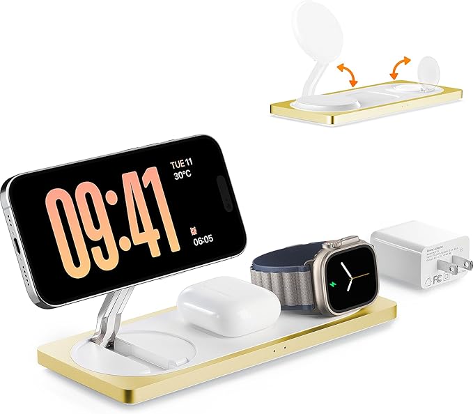 3-in-1 Charging Station for Apple Devices: Used for iPhone and Watch Charging Station with Magsafe Charger Stand, Wireless Charger for iPhone 17 Air 16 15 14 13 Series, Apple Watch Ultra, AirPods Pro