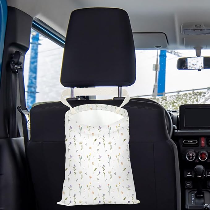 Car Trash Bag Car Garbage Bag Hanging Floral Cars Trash Can Spring Decor Waterproof Cars Back Seat Organizer for Vehicle Travelling Swimming Camping