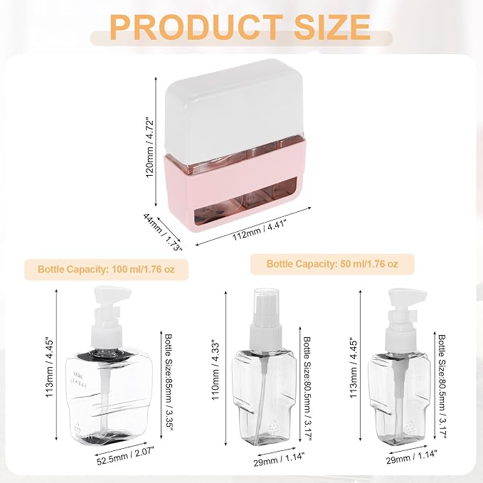 Travel Toiletries Bottles Set, Reusable 3-in-1 Kit Liquid Bottles Containers Leak Proof Spray & Lotion with Labels - Fitting for (Travel/Hotel/Gym/Perfume), 3Pcs & 50/100ml & Pink