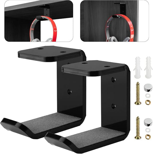 Cosmos 2 Pcs Headphone Hanger Mount Under-Desk Headset Hanger Hook Earphone Holder Wall Mount Hooks with Adhesive Tape & Screw Set Compatible with PC Gaming DJ Headset, Acrylic (Solid Black)