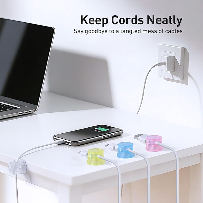 AGPTEK 8 Pack Magnetic Cable Clips, Upgraded 360° Rotatable Cord Holder Clips for Nightstand, Desk Cord Organizer Adhesive Wire Management Home Office Phone Charging Cords USB Cable Keeper (Colorful)