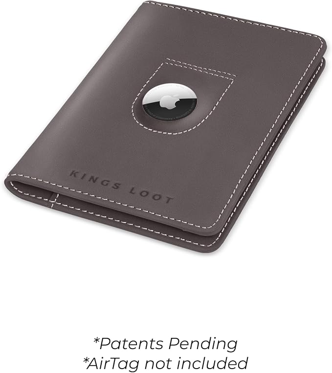 Kings Loot Passport Holder Wallet – RFID Blocking Leather Travel Wallet with Built-in Airtag Holder – Holds 1-6 Cards & Passport – Easy Pull Tab – Slim & Stylish Wallets (Slate)