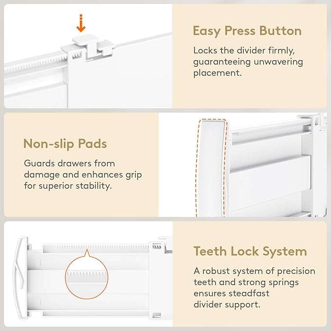 Lifewit Drawer Dividers for Clothes, 3.2" Tall 10.5"-16.5" Expandable Dresser Drawer Dividers, Adjustable Dresser Drawer Organizers, White Drawer Separators for Bedroom/Bathroom/Kitchen, 4 Pack