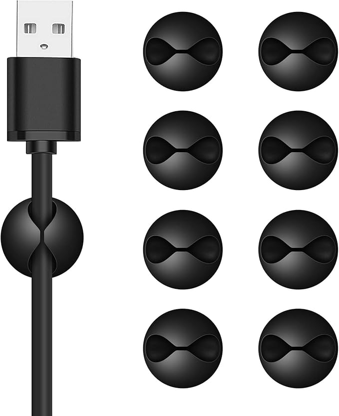 CHEFBEE 8 Pack Adhesive Cable Clips, Cable Cord Holder Organizer Management System for Desk, Wire Clips for All Your Computer, Electrical, Charging or Mouse Cord, Black