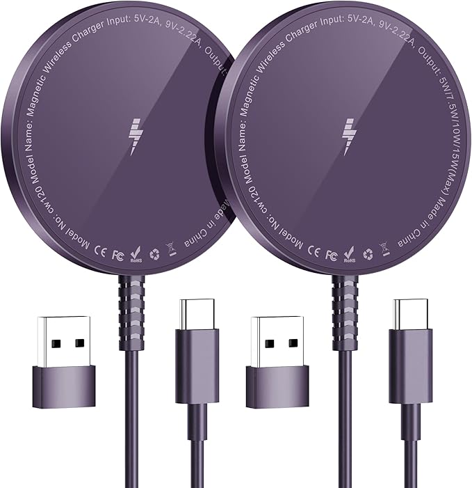 Magnetic Wireless Charger for iPhone: Compatible with Magsafe Charger iPhone 17 16 15 14 13 12 Series & Airpods 4 3 2 Pro-Fast 15W Max Charging Pad Strong Magnet, Dual USB-C/A Ports-Home Office Travel