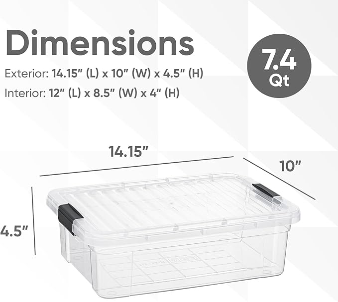Superio Storage Bins with Lids- 3 Pack, 7.4 Qt Clear Boxes for Organizing, Stackable Plastic Containers- BPA Free, Non-Toxic, Odor Free, Organizer for Home, Office, Dorm