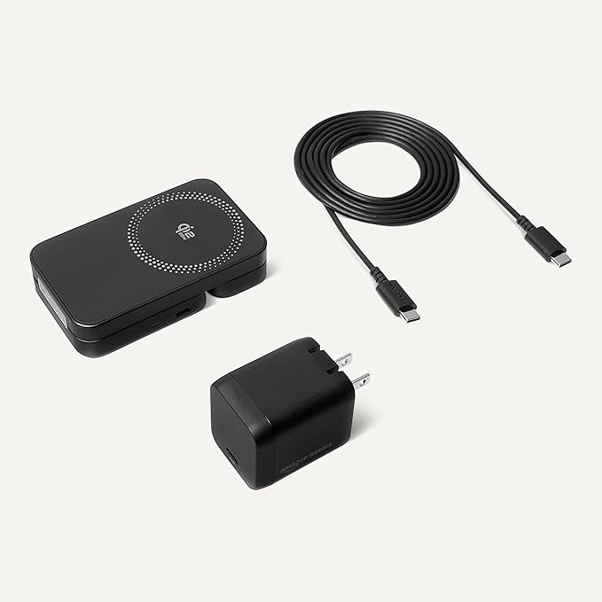 Amazon Basics MagSafe Compatible 25W Fast Charging Qi2.2 Certified 3-in-1 Wireless Charging Station, Foldable Stand for iPhone 17/16/15/14/13/12, Apple Watch, AirPods, with 45W Adapter, Black