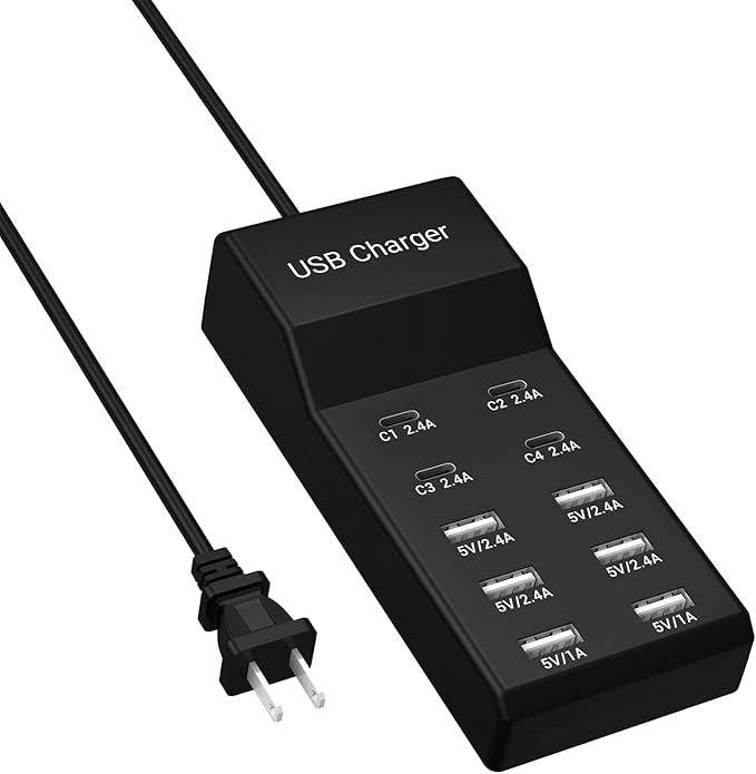 10-Port USB C Charger Block (6 USB-A Port & 4 USB-C Port), 50W10A Multiport Charger Hub for iPhone, Galaxy, iPad & More, 3.3FT