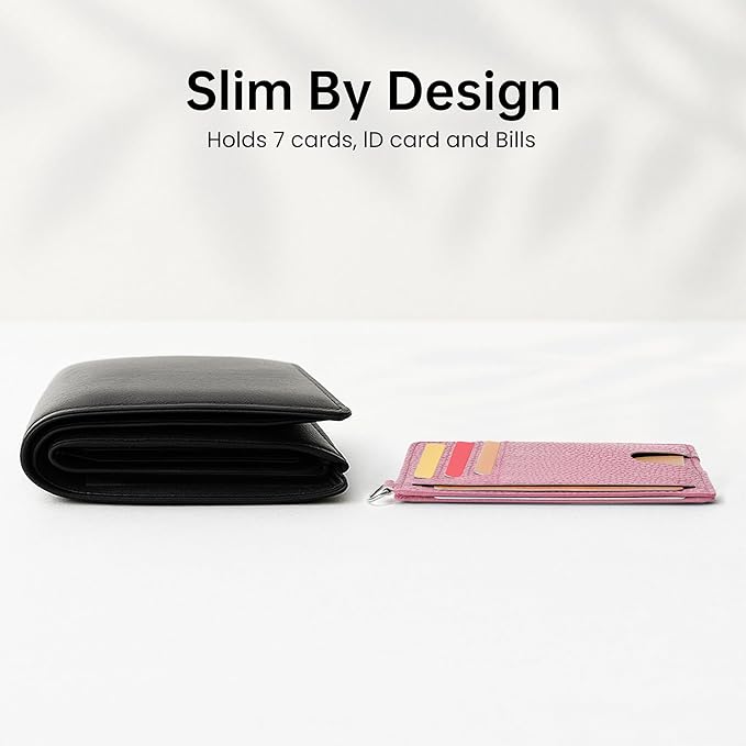 Mayski Slim Wallet, Credit Card Holder for Women, Minimalist Front Pocket RFID Blocking Card Cases, Small Wallet Women Men(Litchi Pink)