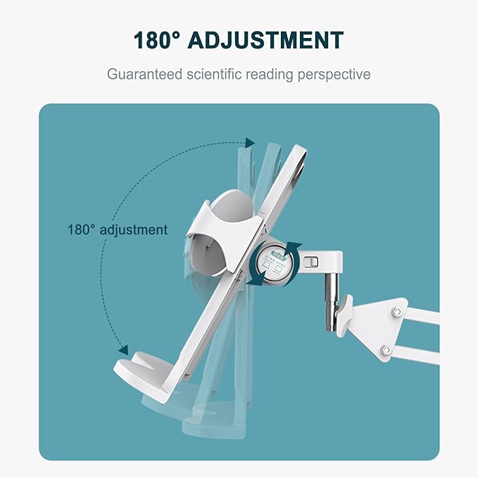 Buhelyc Book Stand for Reading, Desktop Reading Mount Holder with Clamp, Table Side Design, Height Adjustable, 180° Adjustable, Sturdy Page Clips, Metal Material for Workers, College Students