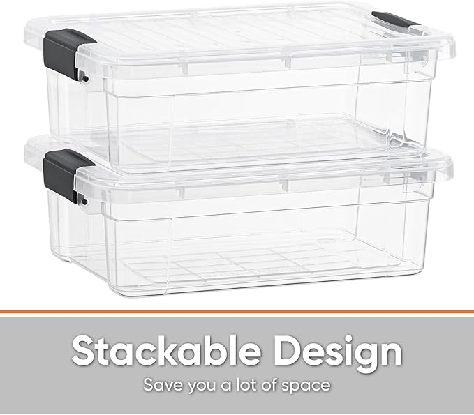 Superio Clear Storage Boxes with Lids, 2.5 Quart Plastic Container Bins for Organizing, Stackable Crates, BPA Free, Non Toxic, Odor Free, Organizers for Home, Office and Dorm, 5 Pack