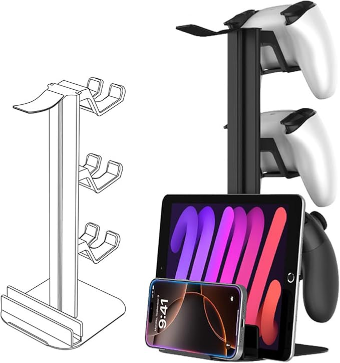 Game Controller Holder & Headphone Stand for Desk, 3-Layer Headset Holder Storage Organizer Switch/Headphones/Controller/Laptop Mobile Phone
