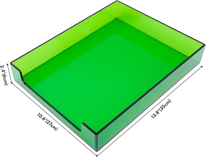 Paper Tray Acrylic File Organizer for Desk Letter Tray Desk Organizer Document Holder Sorter Storage for A4 Office Supplies Magazines, 13.8x10.6x2.4 Inches, Emerald Green