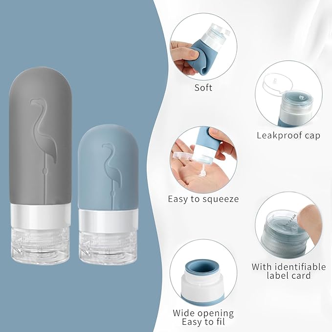 Vipop Empty 3 oz Travel Size Bottles Toiletries Containers for Toiletries Liquids，Small Silicone Mini Refillable Leak Proof TSA Approved Travel Bottles for Creams Shampoo and Conditioner Traveling