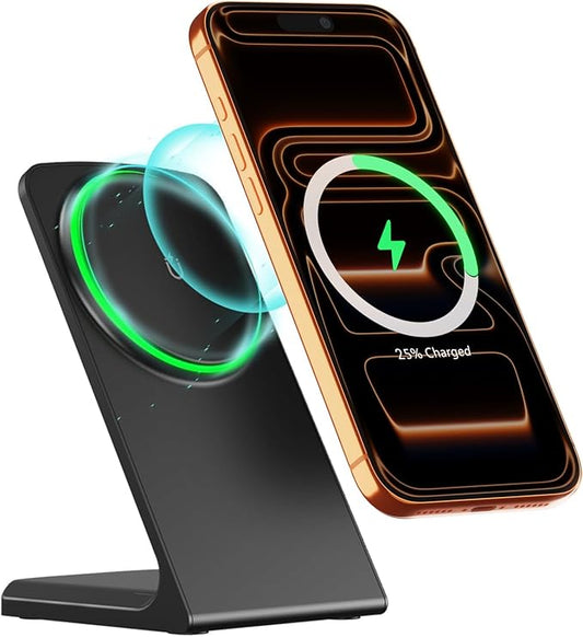 15W Fast MagSafe Charger Stand, Magnetic Wireless Charger for iPhone 17-12 Samsung Galaxy S26-S21 Google Pixel 10-6 (Onyx Black, No Adapter)