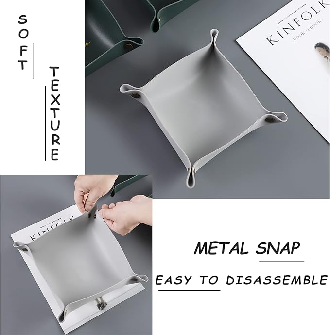 Leather Jewelry Valet Tray, Small Catchall Tray, Key Tray for Entryway Table, Nightstand, Suitable for Travel, Storage, Home or Office (Light Grey-S)
