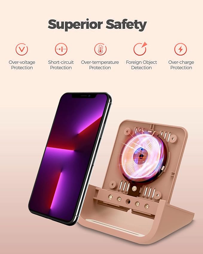 Wireless Charger YUWISS Wireless Charging Stand Cordless Charger 10/7.5/5W Compatible with iPhone 14 13 12/12 /11Pro Max/XR/XS Max/XS/X/8/8Plus Galaxy S22/S21/S9/S9+/S8/S8+ Note (Rose Gold)