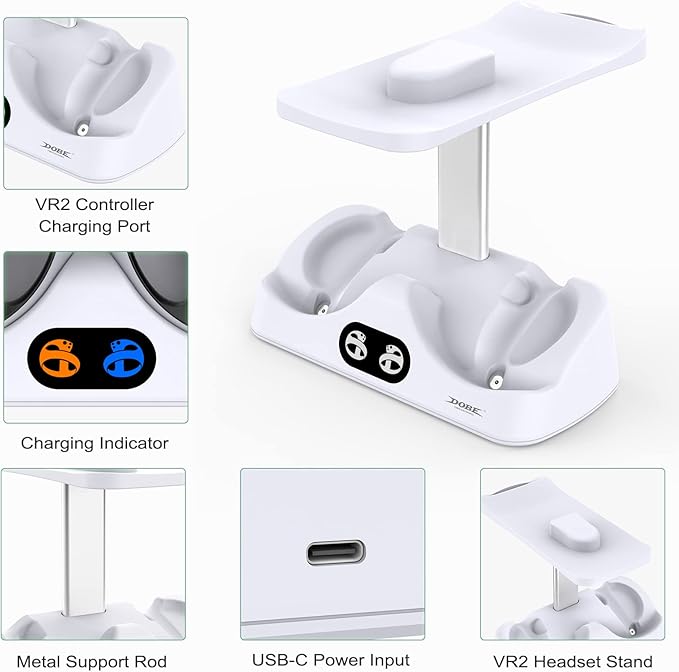 FASTSNAIL Charging Stand for PlayStation VR2, Vertical PS VR2 Headset & Sense Controller Charge Dock Station with USB-C Cable for PS5 VR2 Games Accessories