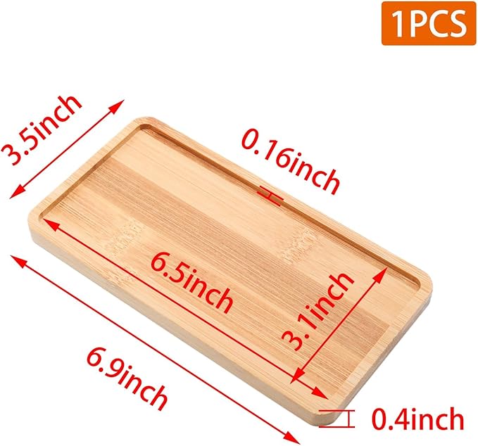 Rectangular Bamboo Tray – 6.9” × 3.5” Outer Size, 6.5” × 3.1” Inner Size, Natural Decorative Organizer for Bathroom, Vanity, Toilet Tank Top, Desk, Entryway or Kitchen Use.