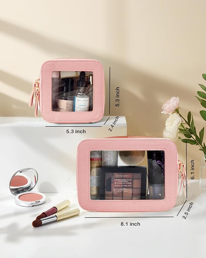 Travel Clear Makeup Bag Set, TSA Approved Cosmetic Bag Case with Zipper Portable Makeup Pouch Toiletry Bag Traveling Cosmetic Organizer Storage Bag Car Organizer Car Essentials