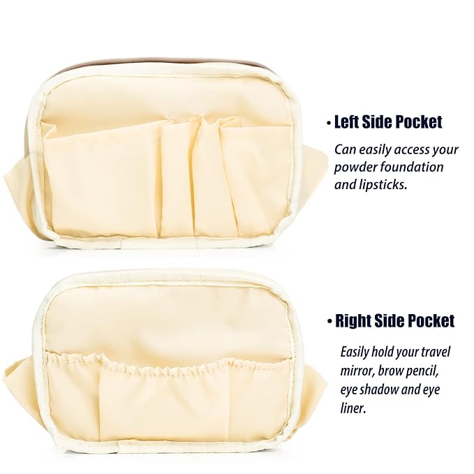 Hekyip Rectangular Beauty Bag, Small Travel Makeup Bag for Purse, Portable Waterproof Cosmetic Pouch for Ladies Women (Rectangular - Beige)