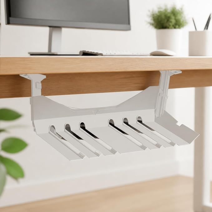 Cable Management Box, Cord Organizer Box for Desk Organizer, Under Desk Cable Box for, Modern Minimalist Home Office, White