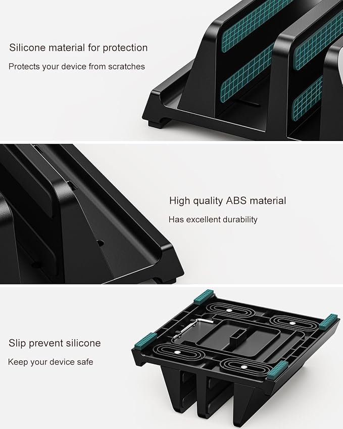 Vertical Laptop Stand for Desk, Dual Slots Plastic Laptop Holder with Space Saving 4-in-1 Design, Adjustable Width Supports MacBook, Chromebook, Surface, Dell (Black)