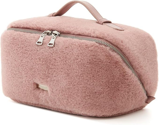 EACHY Travel Makeup Bag, Large Capacity Cosmetic Bag for Women, Waterproof PU Leather, Flat Open Portable Toiletry Bag for Skincare, Brushes & Travel Essentials