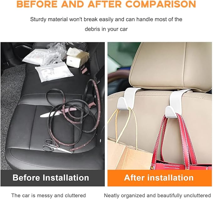 povtii 4PCS Car Seat Headrest Hook, Auto Back Seat Hanging Storage Organizer, Vehicle Seatback Hanger Holder for Purse Handbag Coat Umbrella, Universal Interior Car Accessories (White)