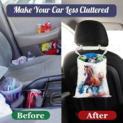 Horse Car Trash Bag Waterproof Hanging Garbage Bag with Snap Buttons Car Back Seat Trash Storage Portable Dustbin Vehicle Rubbish Bags for Kitchen Home Travel Camping