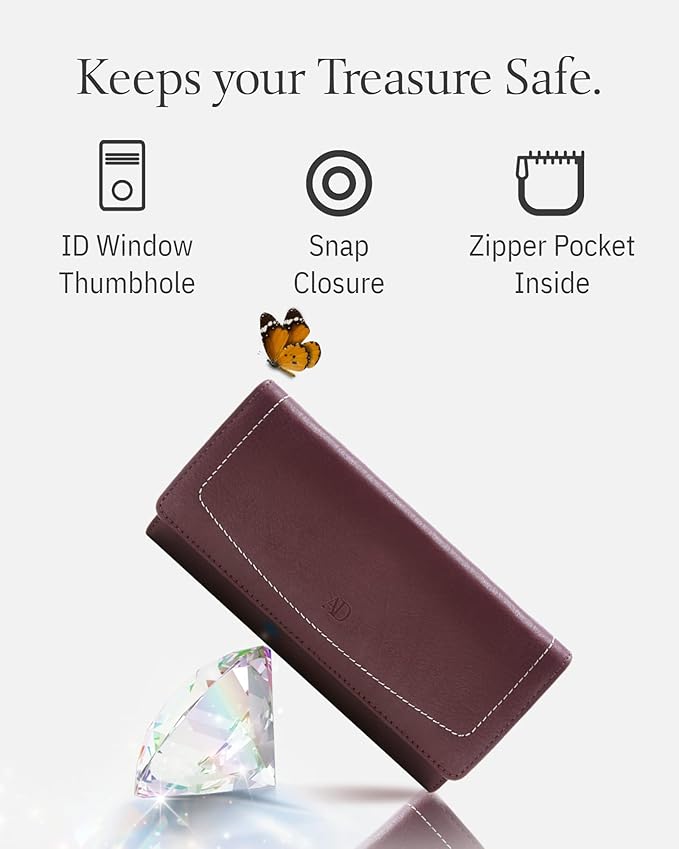 Leather Clutch RFID Wallets For Women - Big Womens Wallet Accordion Purse Organizer Zip Coin Pouch Gifts For Women