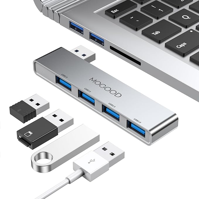 MOGOOD USB Splitter - 3.0 USB Hub Multiport Adapter for Laptop, PC, MacBook, Mac Pro, Mac Mini, iMac, Surface Pro - USB Port Expander, Data Hub Splitter