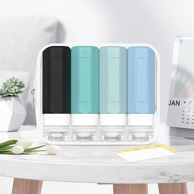 Redfly Travel Bottles for Toiletries, Tsa Approved 3oz Travel Size Containers, Leak Proof Travel Size Toiletries Bottles Silicone, BPA Free Refillable Essentials for Shampoo Conditioners, Gray