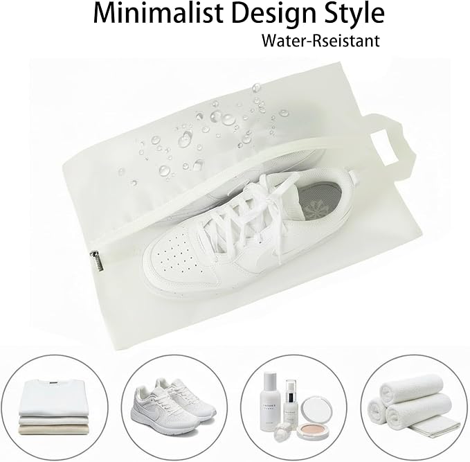 6pcs Portable Shoe Organizer, Travel Pouches with Zipper, Golf Shoe Bags, Clothes Bags, Soccer Cleats Bag Shoe Pouch for Gym, Waterproof, Odor-Resistant (White)