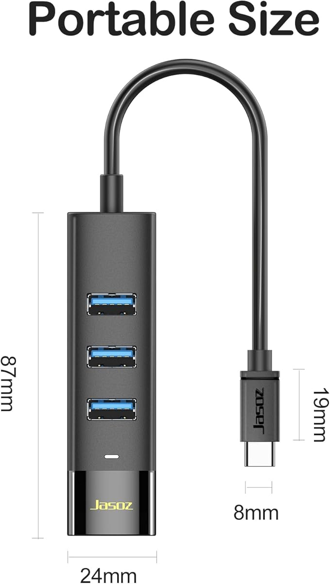 USB Hub 4 Ports - Multiple USB 3.0 Hub with 1Ft Cable, USB-C Splitter Extender with USB Type-C Power Port, for Laptop,Desktop, Windows, Linux, PC(USB-A/1Ft)