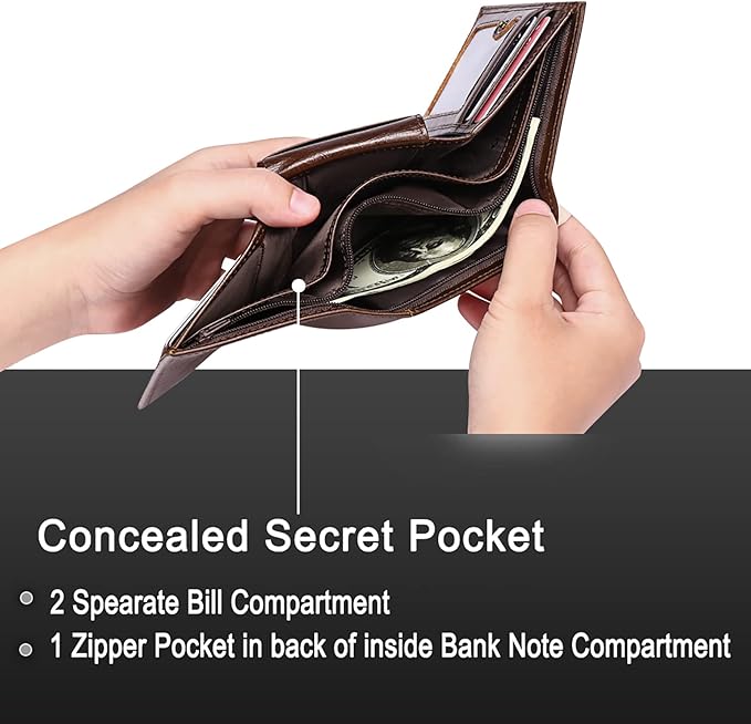 FALAN MULE Men's Wallet Genuine Leather Trifold Wallet With ID Window