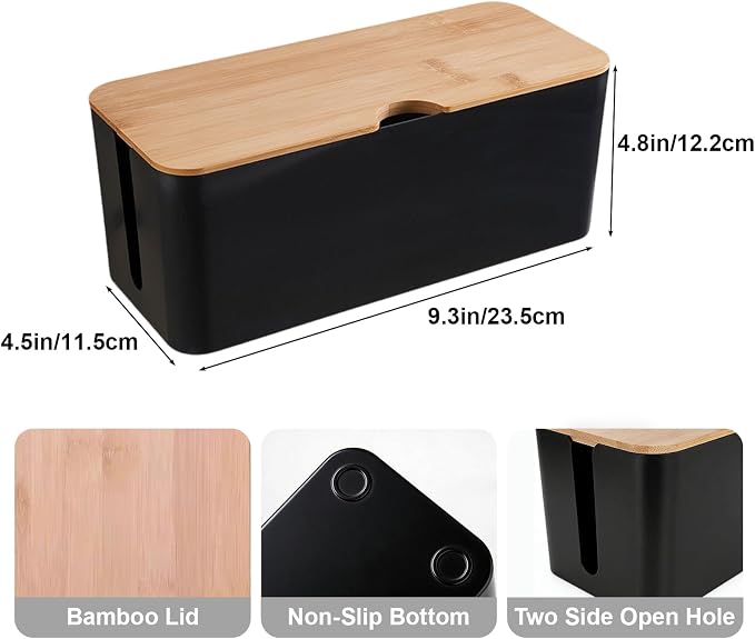 Vehamljyn Cable Management Box Wire Organizer for Home Desk Power Strip Hiding (Black)