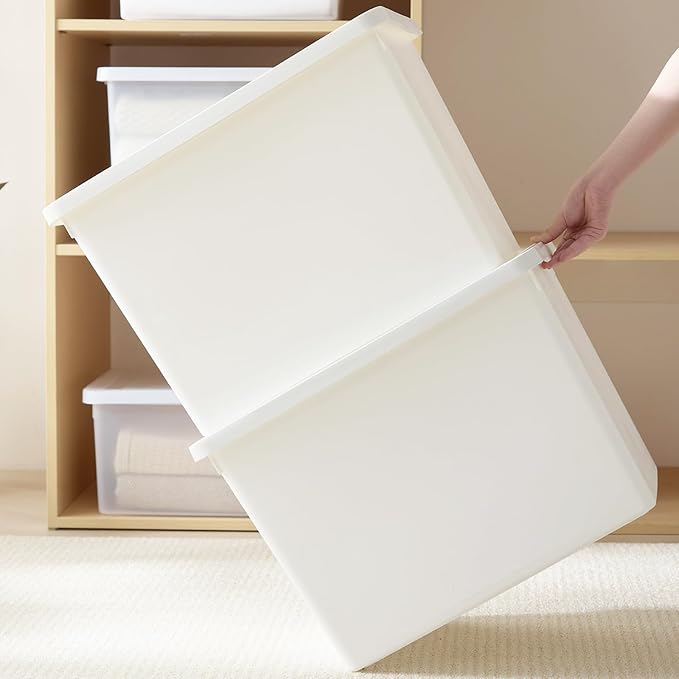 YUNGSHY 4 Pack 58 Quart White Large Stackable Storage Bins With Lids,Bathroom Closet Undersink Organizers and Storage Containers and Durable Nestable Closet, Garage, Totes (white, 58Qt.-4Pack)