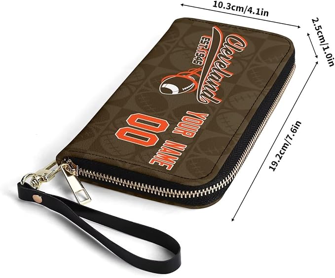 Custom Sports Team Zip Organizer Wallet-Personalized PU Leather Wallet with Name Number,Multi-Card Slots,Wrist Strap,Fan Gift for Men Women.