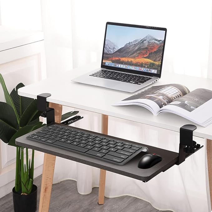Keyboard Tray Clamp Under Desk with Adjustable Clamp and 7.87IN Rail Set for DIY Custom Wooden Keyboard Trays (Tray Not Included), Under Desk Pull Out Slider Track with C-clamp Mount System