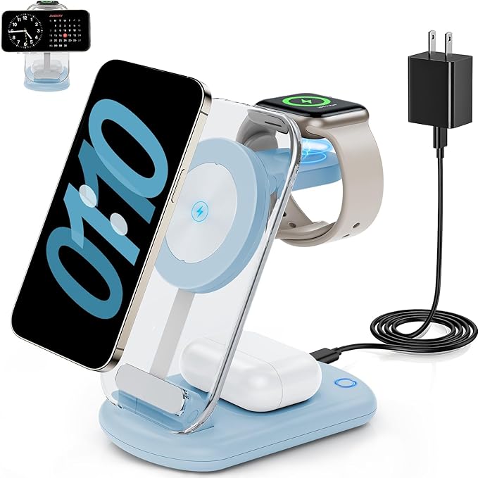 RYND 2026 Traveling Wireless Mag-Safe Fast Charging Station,Magnetic 3 in 1 Charger with Light for iPhone 16 15 14 13 12 Pro Max Plus,Apple Watch Series & Air pods 4 3 2 Pro-Gifts for Wife & Husband
