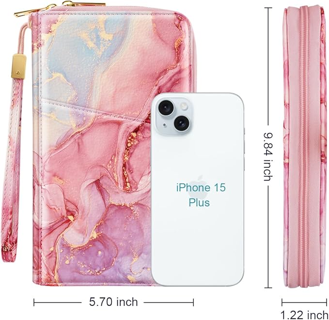 Family Passport Holder Wallet RFID Blocking Document Organizer PU Leather Mulit-purpose Travel Wallet Credit Cards Case for Women Men,Red Marble